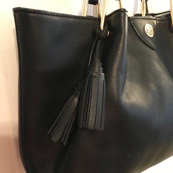 Ann Klein A Hinge Black Tassel Tote Shoulder Bag - Picture 2 of 10